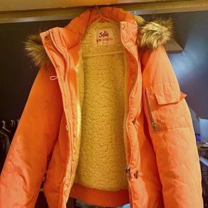 Justice Girl's Tangerine Hooded Heavy Winter  Puffer Coat
